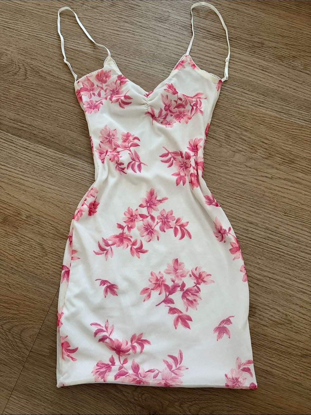 Floral Slip Mini Dress in White with Pink Bloom